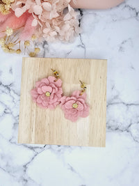 Pink flower clay studs