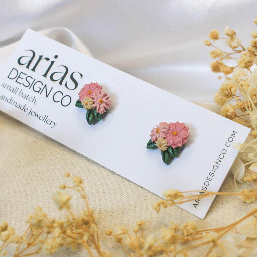 Mini Bouquet Earrings - Cool Pink