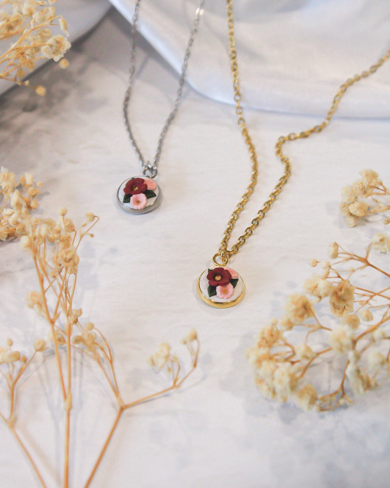 Cherry & Blush Bouquet Necklace