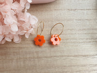 Orange flower hoops gold